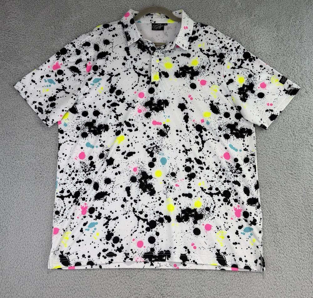 Sunday Swagger Polo Shirt Mens XL White Paint Splatter Neon Performance Golf